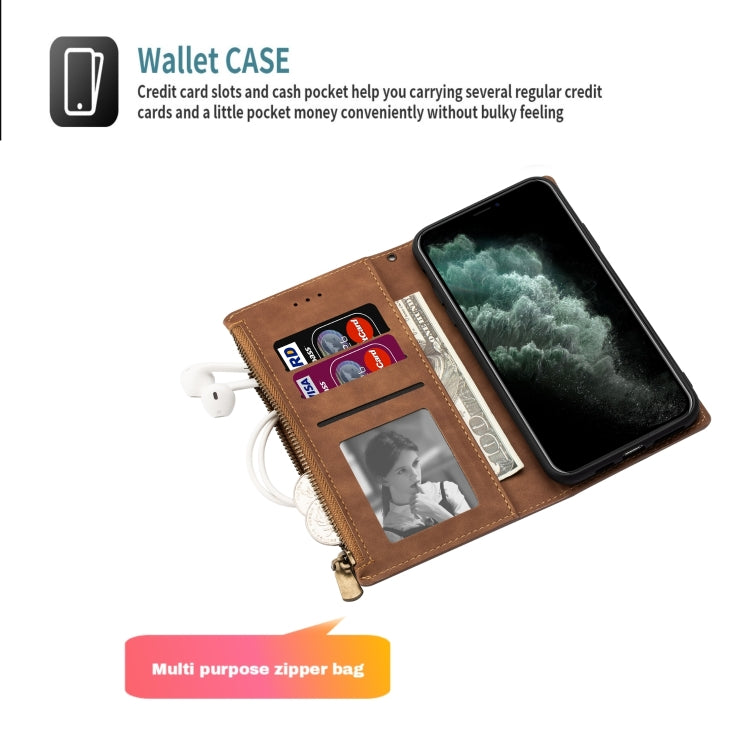 For Xiaomi Redmi 10X 4G Zipper Multi-card Slots Horizontal Flip PU Leather Case with Holder & Card Slots & Wallet & Lanyard & Photo Frame