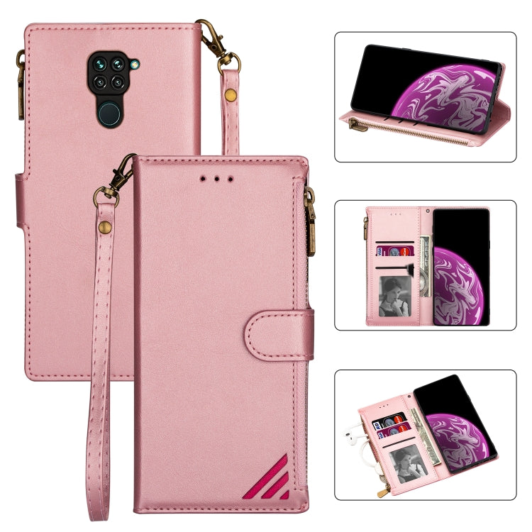 For Xiaomi Redmi 10X 4G Zipper Multi-card Slots Horizontal Flip PU Leather Case with Holder & Card Slots & Wallet & Lanyard & Photo Frame