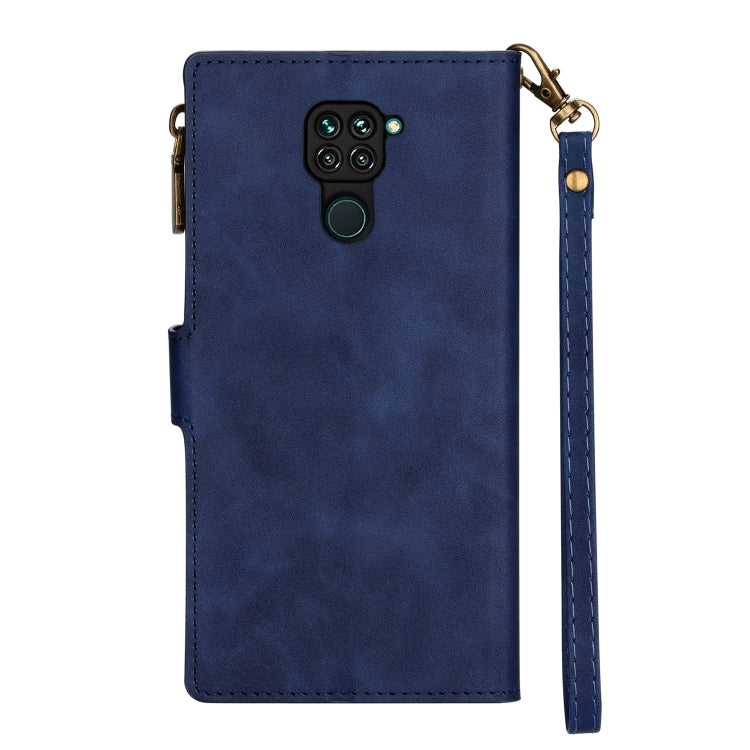 For Xiaomi Redmi 10X 4G Zipper Multi-card Slots Horizontal Flip PU Leather Case with Holder & Card Slots & Wallet & Lanyard & Photo Frame