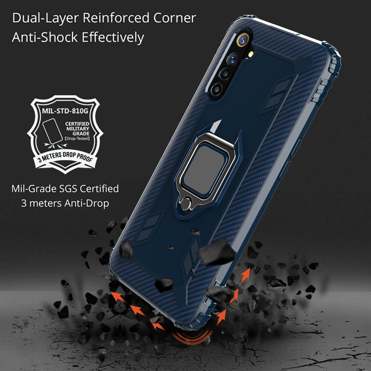 For OPPO Realme Narzo Carbon Fiber Protective Case with 360 Degree Rotating Ring Holder(Blue)