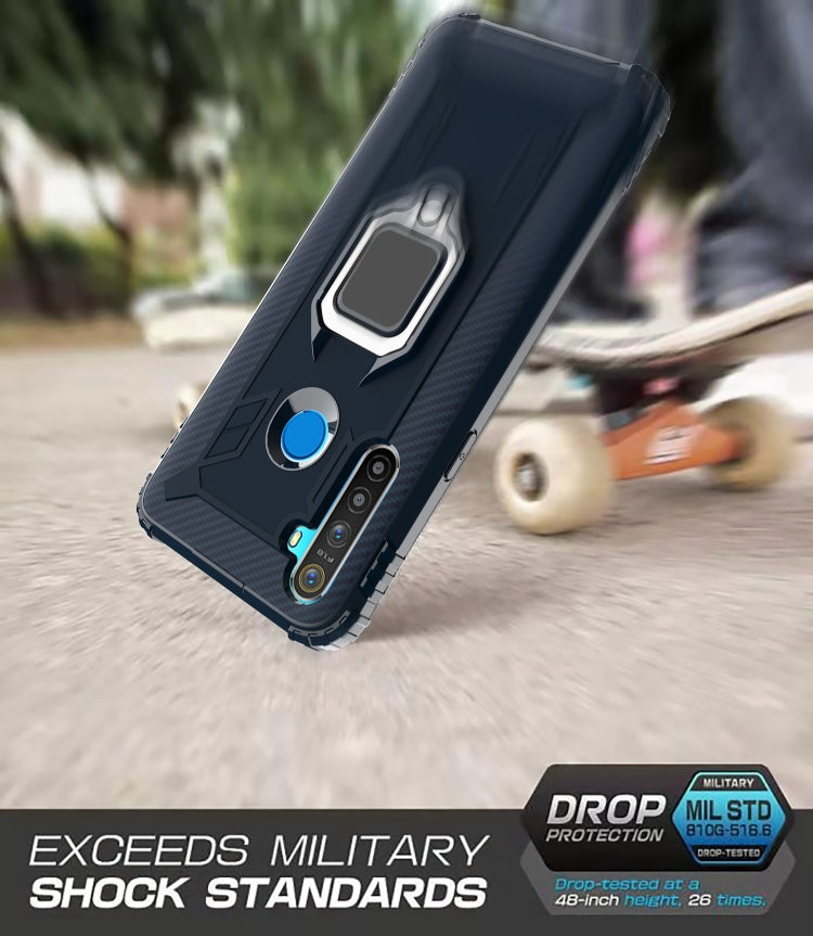 For OPPO Realme 6i Carbon Fiber Protective Case with 360 Degree Rotating Ring Holder(Blue)