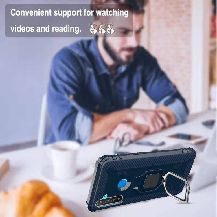 For OPPO Realme 6i Carbon Fiber Protective Case with 360 Degree Rotating Ring Holder(Blue)