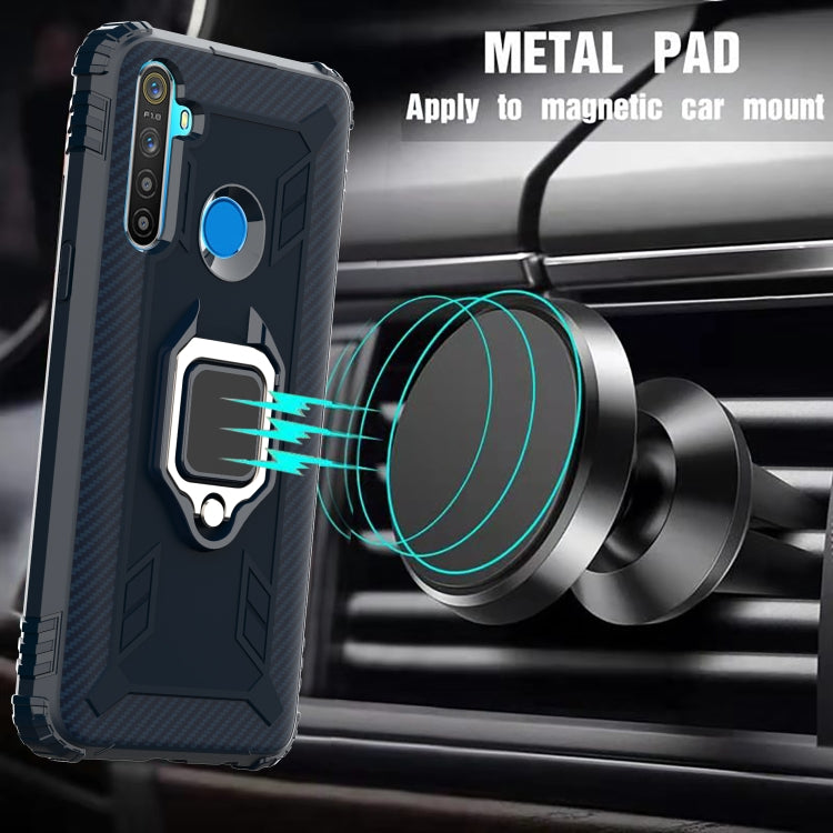 For OPPO Realme 6i Carbon Fiber Protective Case with 360 Degree Rotating Ring Holder(Blue)
