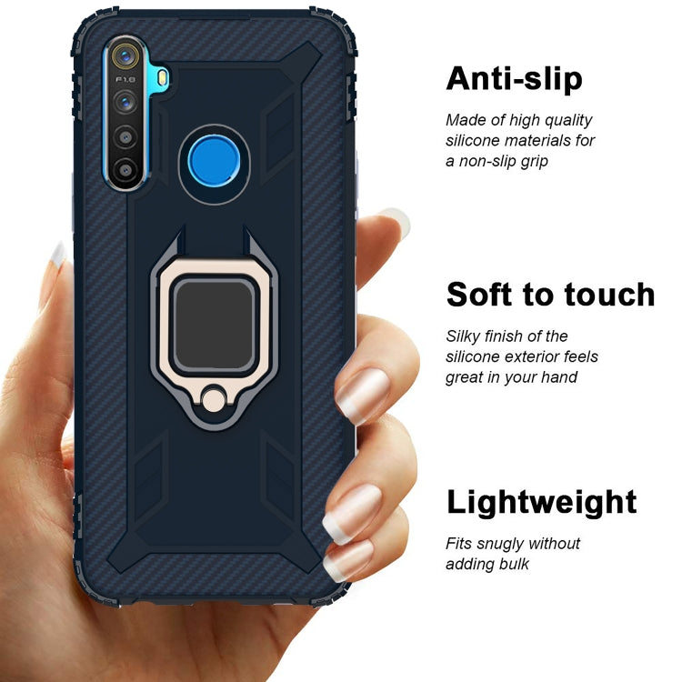 For OPPO Realme 6i Carbon Fiber Protective Case with 360 Degree Rotating Ring Holder(Blue)