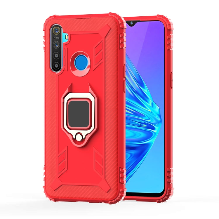 For Realme Narzo 10 Carbon Fiber Protective Case with 360 Degree Rotating Ring Holder(Red)
