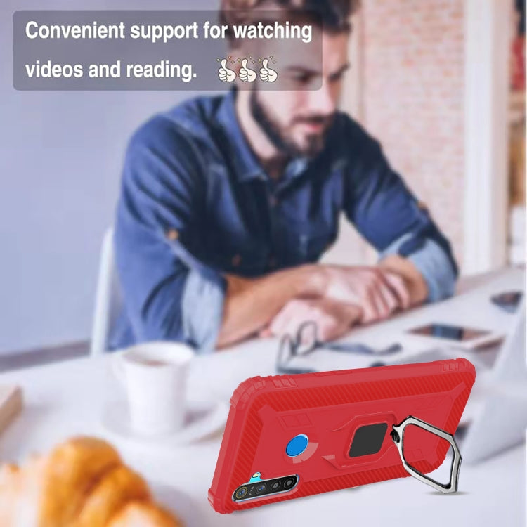 For Realme Narzo 10 Carbon Fiber Protective Case with 360 Degree Rotating Ring Holder(Red)