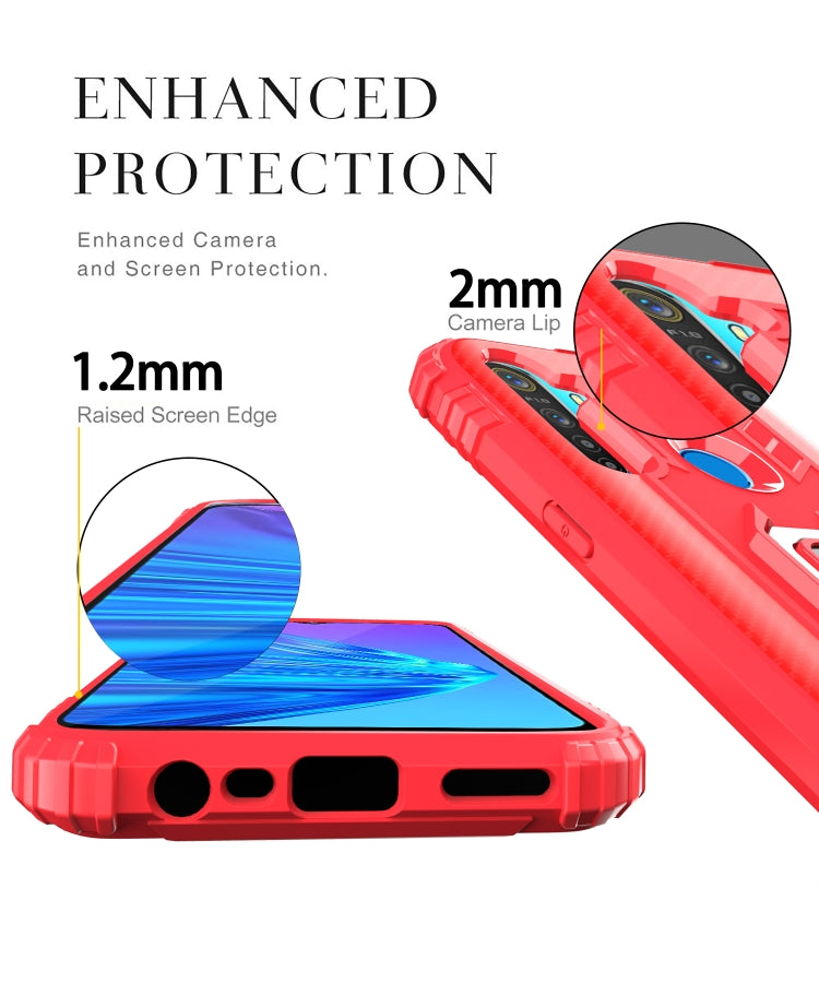 For Realme Narzo 10 Carbon Fiber Protective Case with 360 Degree Rotating Ring Holder(Red)