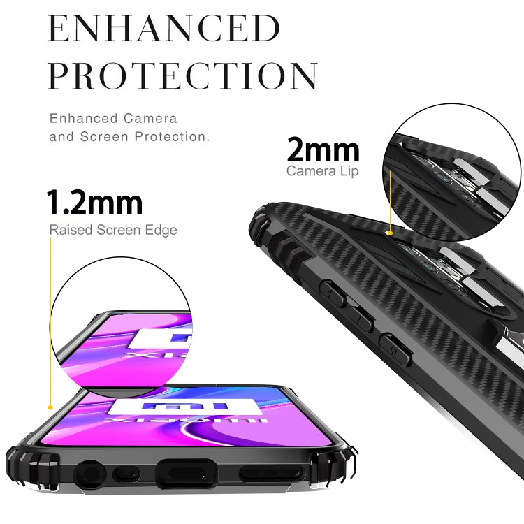 For Xiaomi Redmi 9 Prime Carbon Fiber Protective Case with 360 Degree Rotating Ring Holder(Black)