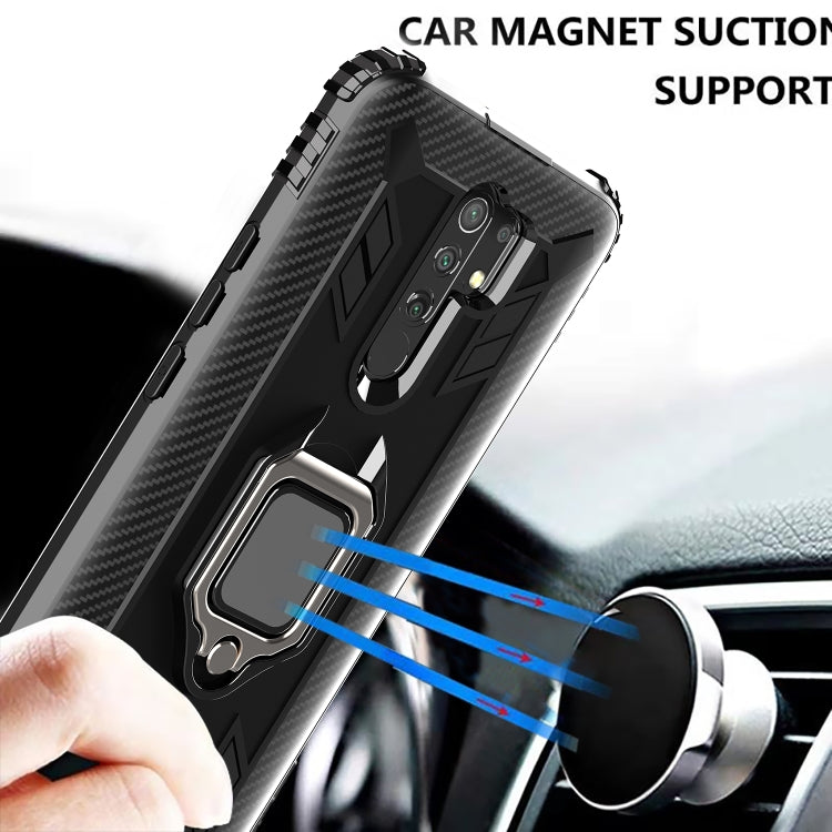 For Xiaomi Redmi 9 Prime Carbon Fiber Protective Case with 360 Degree Rotating Ring Holder(Black)