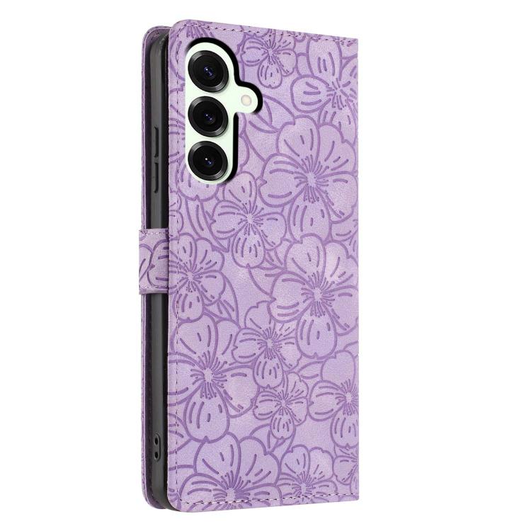 For Samsung Galaxy S25 5G Cherry Blossoms Embossed Leather Phone Case