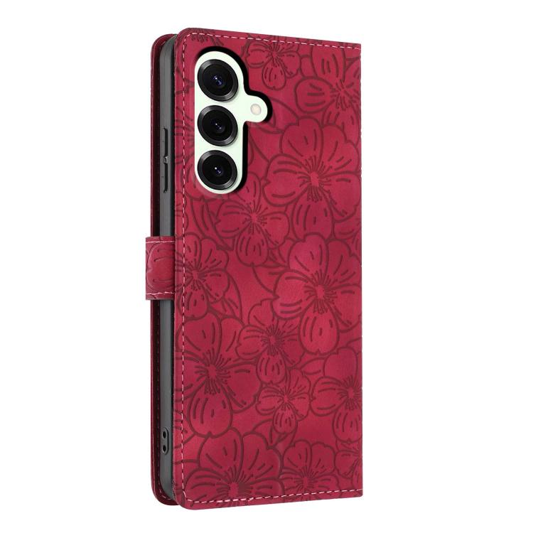 For Samsung Galaxy S25 5G Cherry Blossoms Embossed Leather Phone Case