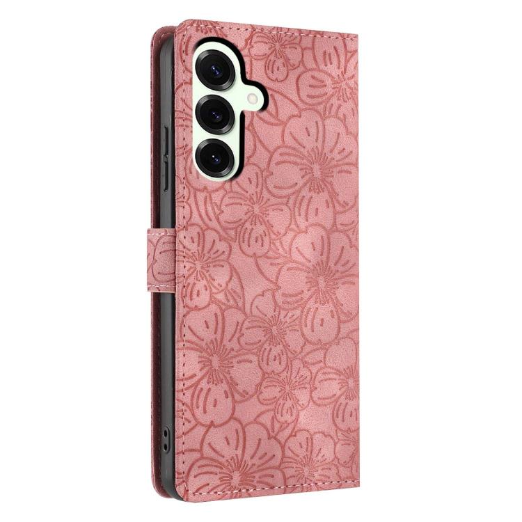 For Samsung Galaxy S25 5G Cherry Blossoms Embossed Leather Phone Case