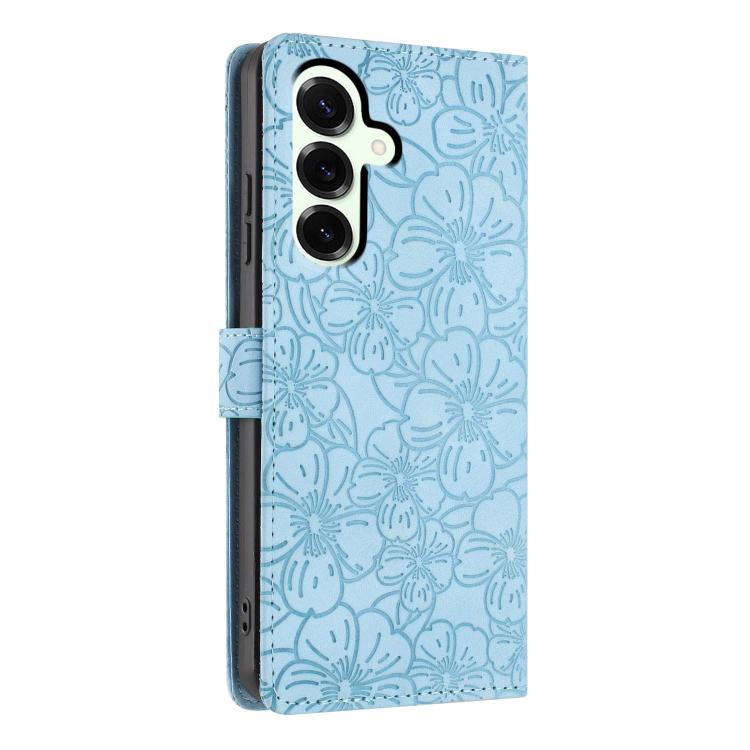 For Samsung Galaxy S25 5G Cherry Blossoms Embossed Leather Phone Case