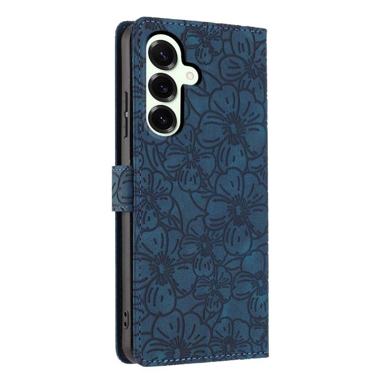 For Samsung Galaxy S25 5G Cherry Blossoms Embossed Leather Phone Case