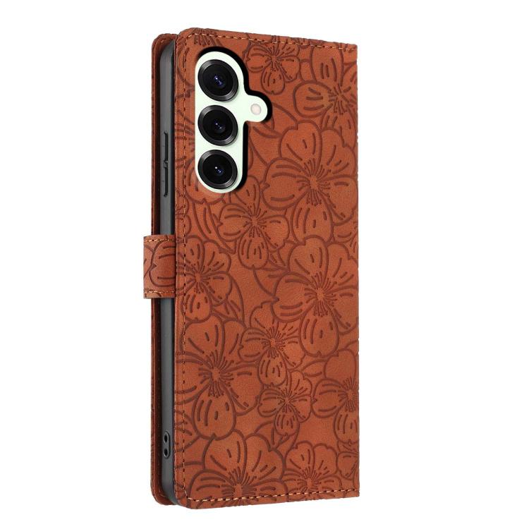 For Samsung Galaxy S25 5G Cherry Blossoms Embossed Leather Phone Case