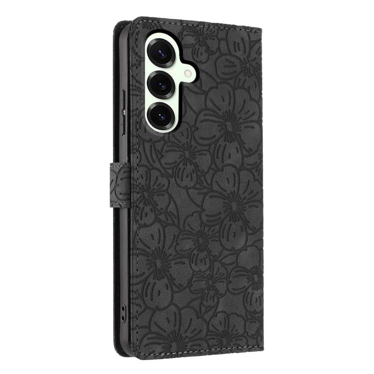 For Samsung Galaxy S25 5G Cherry Blossoms Embossed Leather Phone Case