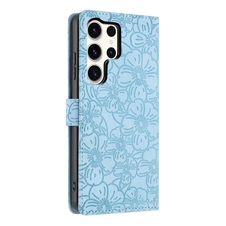 For Samsung Galaxy S25 Ultra 5G Cherry Blossoms Embossed Leather Phone Case
