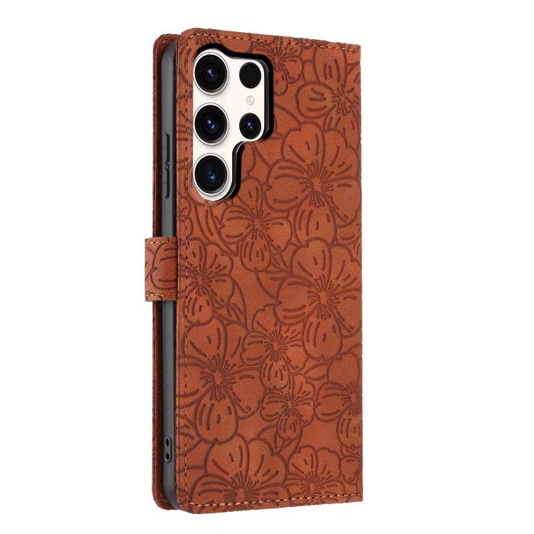 For Samsung Galaxy S25 Ultra 5G Cherry Blossoms Embossed Leather Phone Case