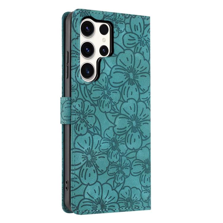 For Samsung Galaxy S24 Ultra 5G Cherry Blossoms Embossed Leather Phone Case