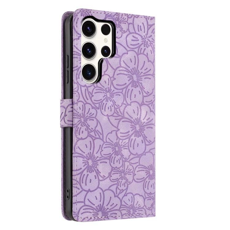 For Samsung Galaxy S24 Ultra 5G Cherry Blossoms Embossed Leather Phone Case