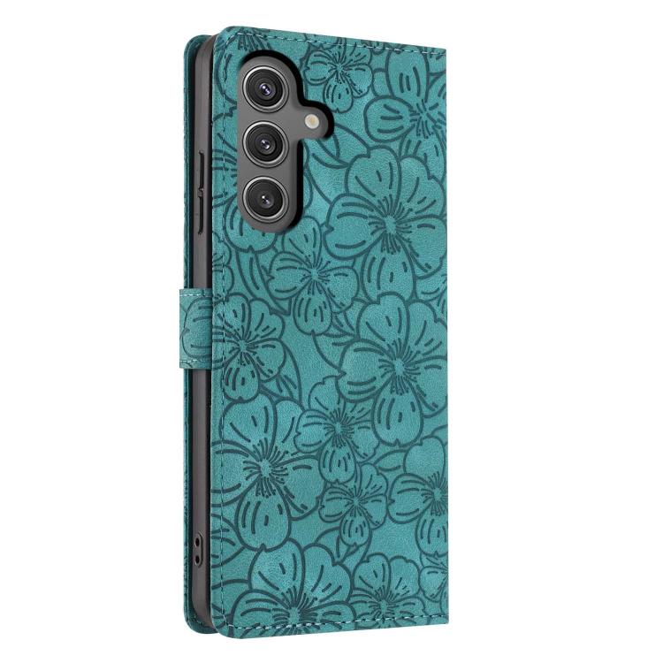 For Samsung Galaxy S24 FE 5G Cherry Blossoms Embossed Leather Phone Case