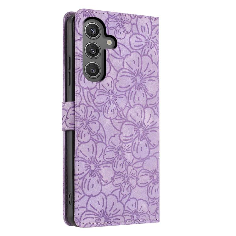 For Samsung Galaxy S23 FE 5G Cherry Blossoms Embossed Leather Phone Case
