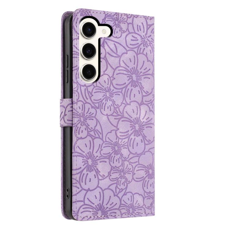 For Samsung Galaxy S23 5G Cherry Blossoms Embossed Leather Phone Case