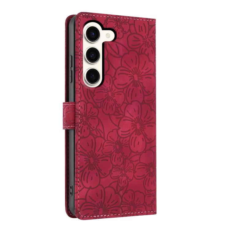 For Samsung Galaxy S23 5G Cherry Blossoms Embossed Leather Phone Case