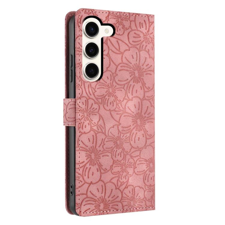 For Samsung Galaxy S23 5G Cherry Blossoms Embossed Leather Phone Case