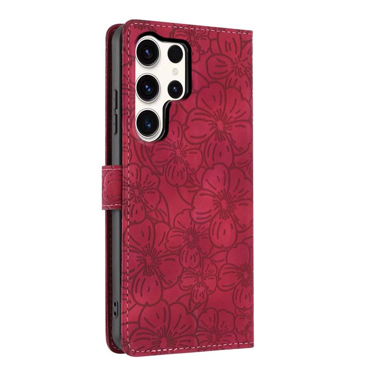 For Samsung Galaxy S23 Ultra 5G Cherry Blossoms Embossed Leather Phone Case