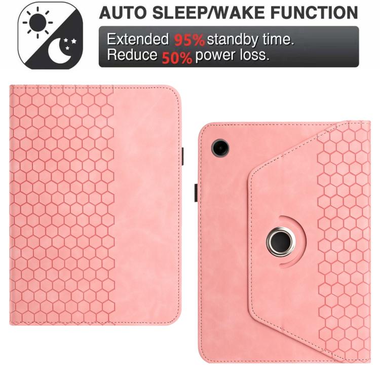 For Samsung Galaxy Tab A11 / A9 Rotatable Honeycomb Embossed Smart Leather Tablet Case