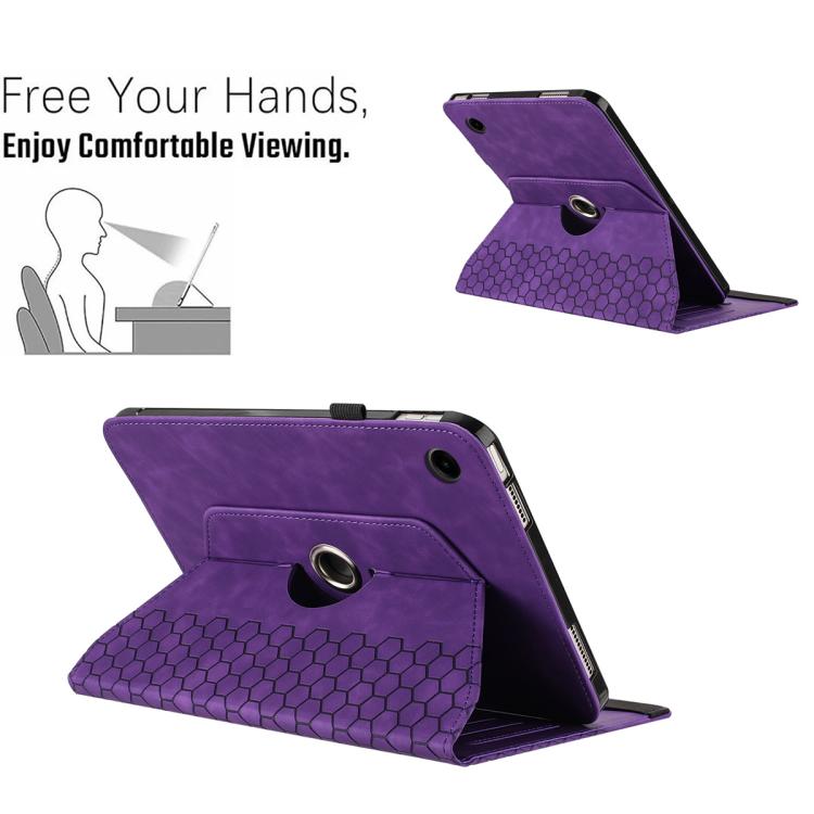 For Samsung Galaxy Tab A11 / A9 Rotatable Honeycomb Embossed Smart Leather Tablet Case