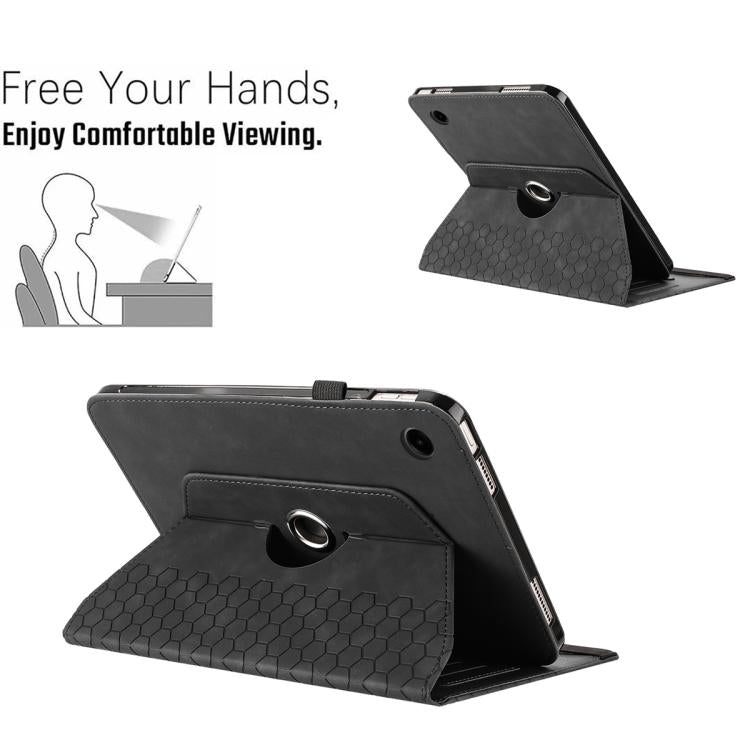 For Samsung Galaxy Tab A11 / A9 Rotatable Honeycomb Embossed Smart Leather Tablet Case
