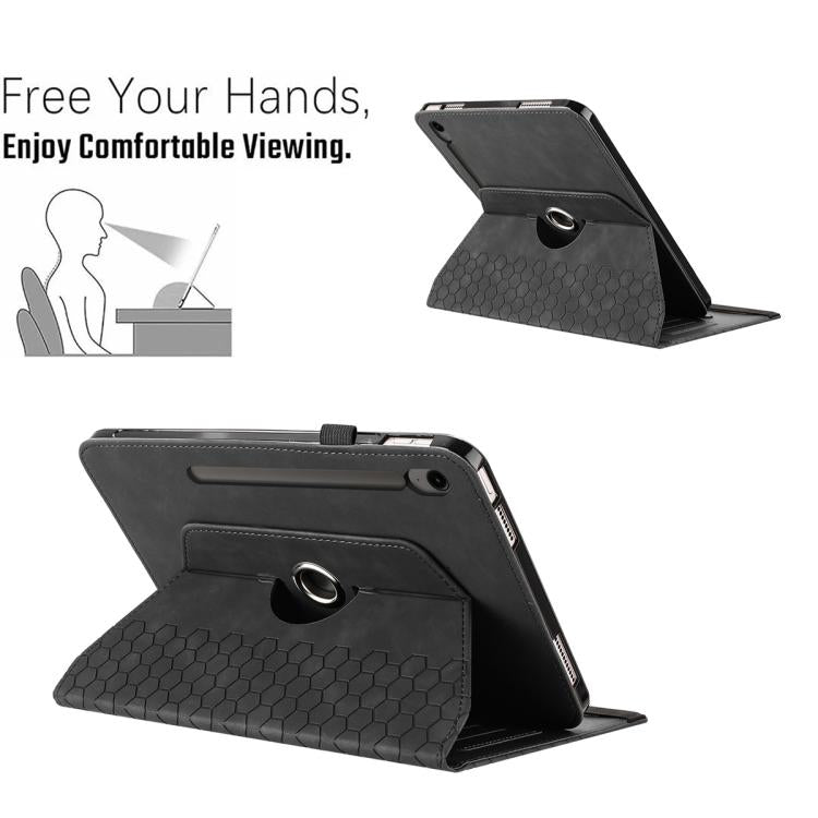 For Samsung Galaxy Tab S9 / Tab S9 FE Rotatable Honeycomb Embossed Smart Leather Tablet Case