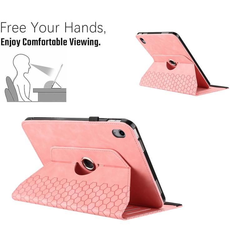 For iPad 2025 / 2022 Rotatable Honeycomb Embossed Smart Leather Tablet Case