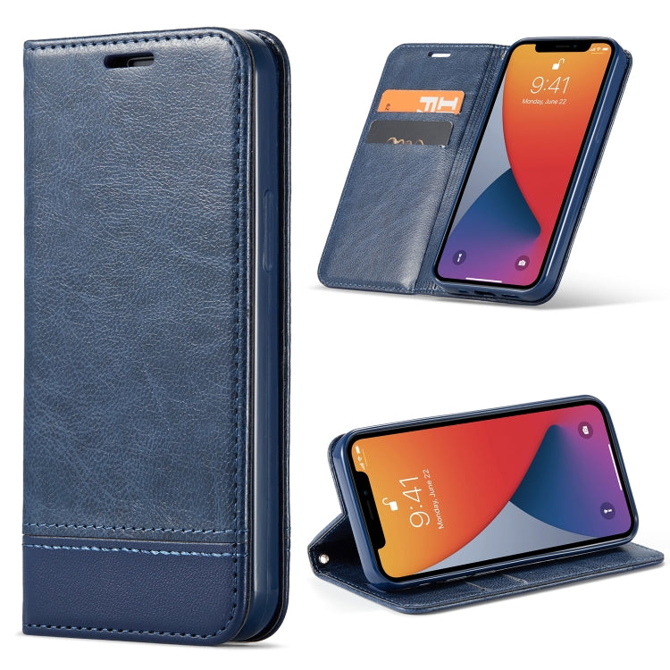 For iPhone 12 / 12 Pro Double-sided Absorption Splicing Horizontal Flip Leather Case with Holder & Card Slots & Lanyard
