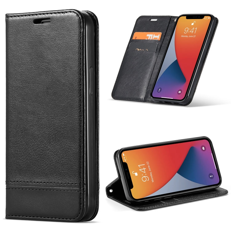 For iPhone 12 / 12 Pro Double-sided Absorption Splicing Horizontal Flip Leather Case with Holder & Card Slots & Lanyard