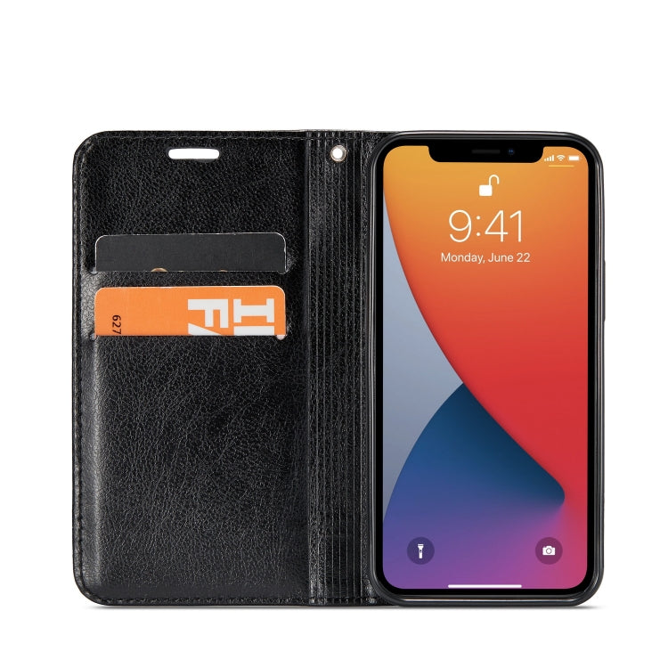 For iPhone 12 / 12 Pro Double-sided Absorption Splicing Horizontal Flip Leather Case with Holder & Card Slots & Lanyard