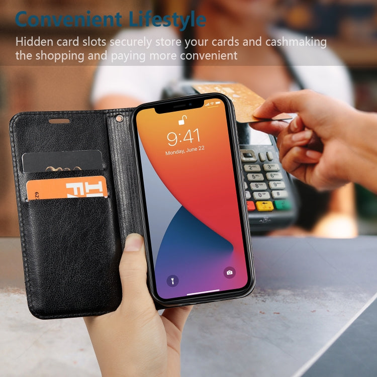 For iPhone 12 / 12 Pro Double-sided Absorption Splicing Horizontal Flip Leather Case with Holder & Card Slots & Lanyard