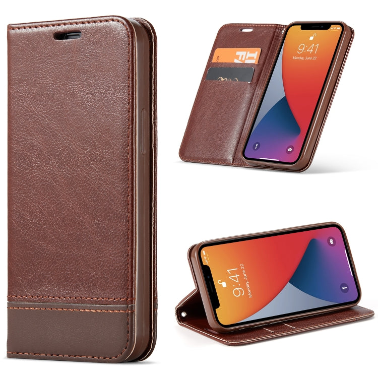 For iPhone 12 Pro Max Double-sided Absorption Splicing Horizontal Flip Leather Case with Holder & Card Slots & Lanyard
