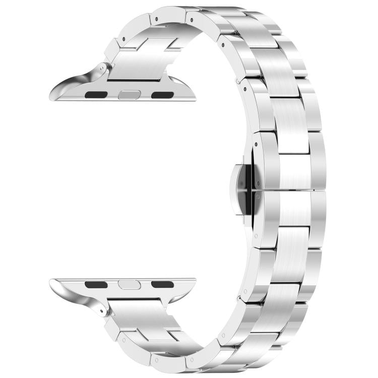 For Apple Watch 46mm / 49mm / 45mm / 44mm Slim Waist Three-bead Butterfly Buckle Titanium Alloy Watch Band