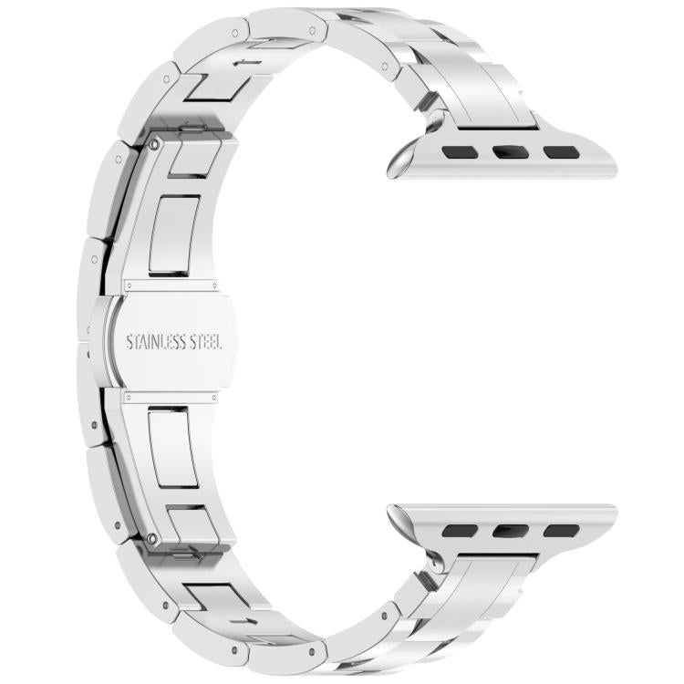 For Apple Watch 46mm / 49mm / 45mm / 44mm Slim Waist Three-bead Butterfly Buckle Titanium Alloy Watch Band