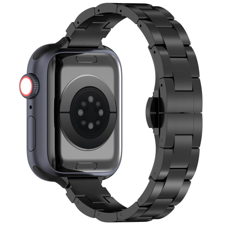 For Apple Watch 42mm / 41mm / 40mm / 38mm Slim Waist Three-bead Butterfly Buckle Titanium Alloy Watch Band