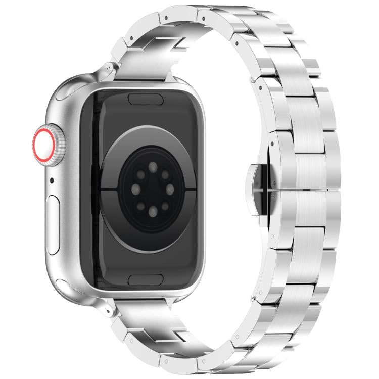 For Apple Watch 42mm / 41mm / 40mm / 38mm Slim Waist Three-bead Butterfly Buckle Titanium Alloy Watch Band