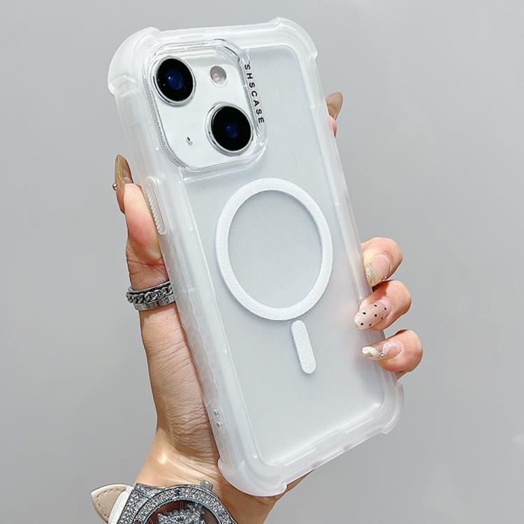 For iPhone 15 Transparent Matte TPU Hybrid PC 3-in-1 MagSafe Phone Case