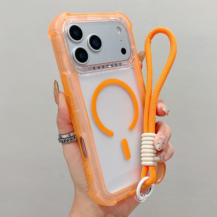 For iPhone 17 Pro Transparent Matte TPU Hybrid PC 3-in-1 MagSafe Phone Case with Wrist Strap