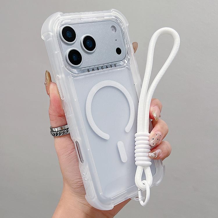 For iPhone 17 Pro Transparent Matte TPU Hybrid PC 3-in-1 MagSafe Phone Case with Wrist Strap