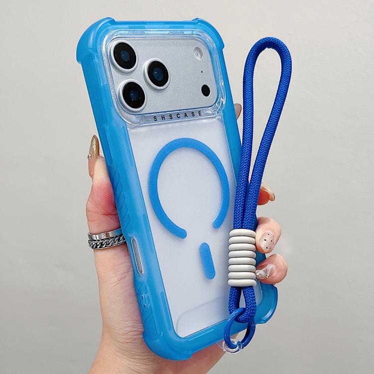 For iPhone 17 Pro Transparent Matte TPU Hybrid PC 3-in-1 MagSafe Phone Case with Wrist Strap