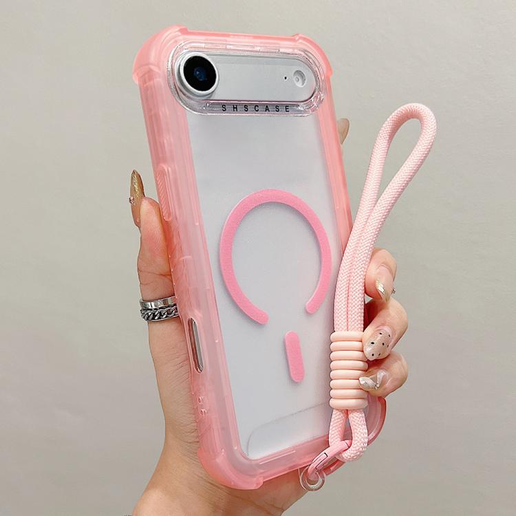 For iPhone Air Transparent Matte TPU Hybrid PC 3-in-1 MagSafe Phone Case with Wrist Strap