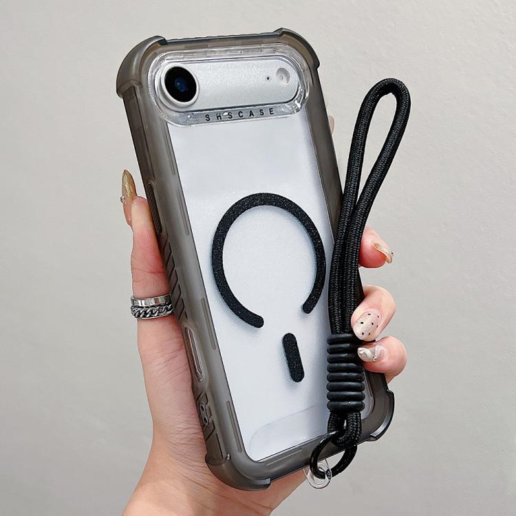 For iPhone Air Transparent Matte TPU Hybrid PC 3-in-1 MagSafe Phone Case with Wrist Strap